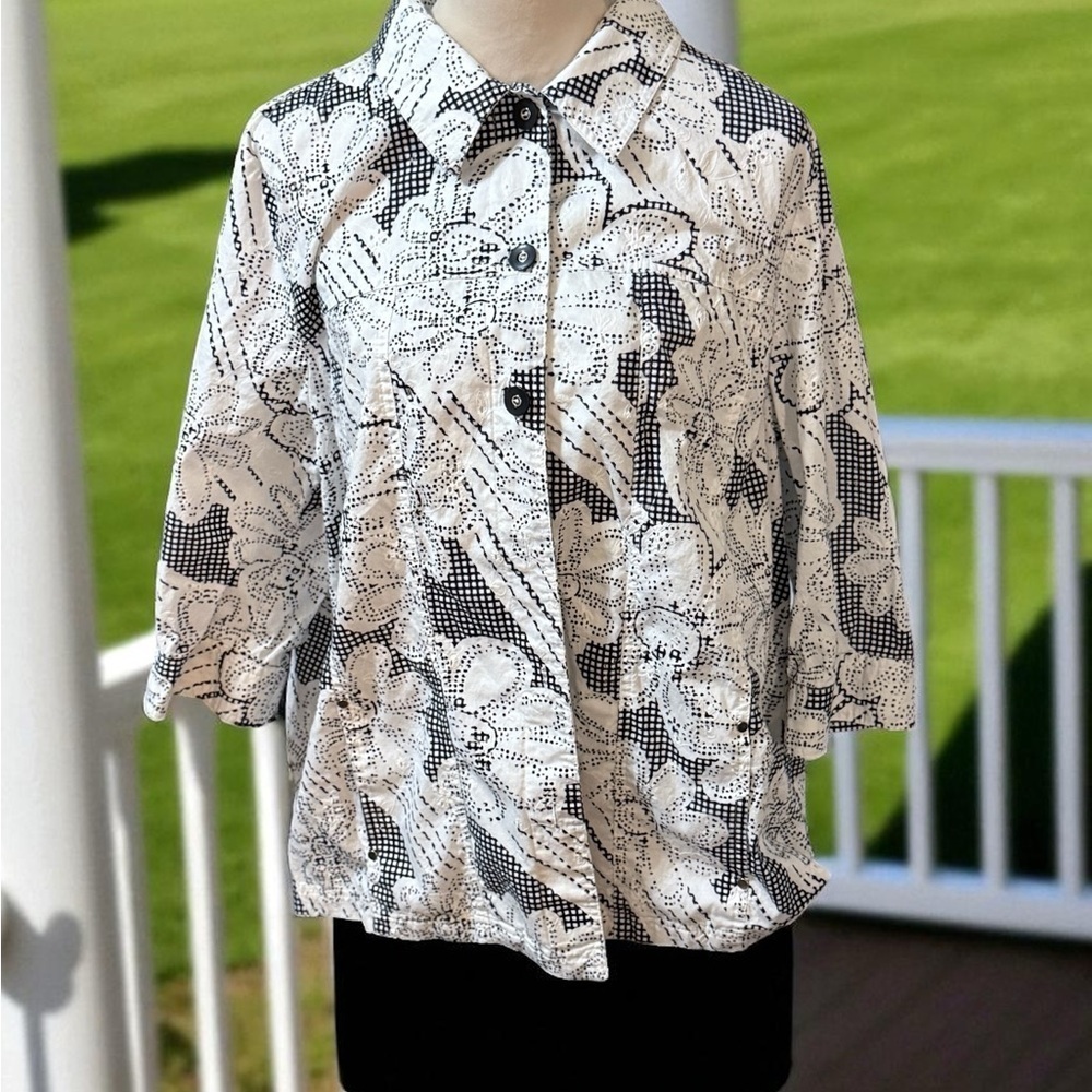Allison Daley Black and White Floral Blouse